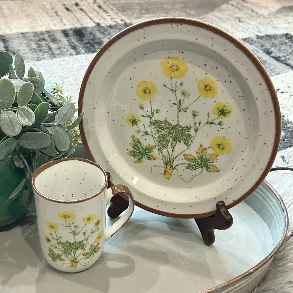 Vtg Buttercup Plate Royal Domino Japan‎ Botanical Garden Set 8
